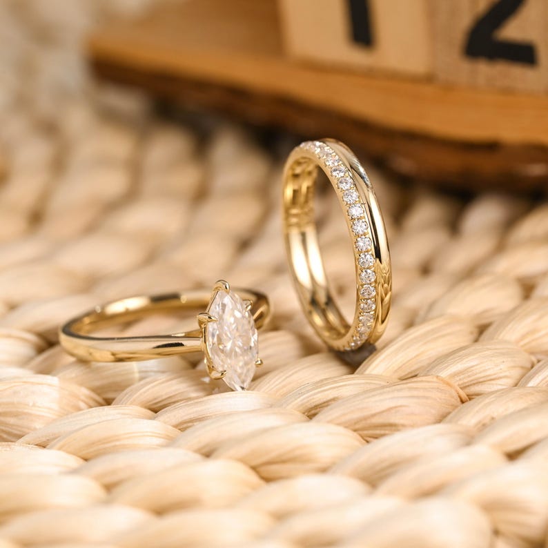 Marquise Cut Cluster Styled Lab Grown Diamond Bridal Ring Set