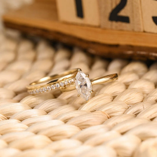 Marquise Cut Cluster Styled Lab Grown Diamond Bridal Ring Set