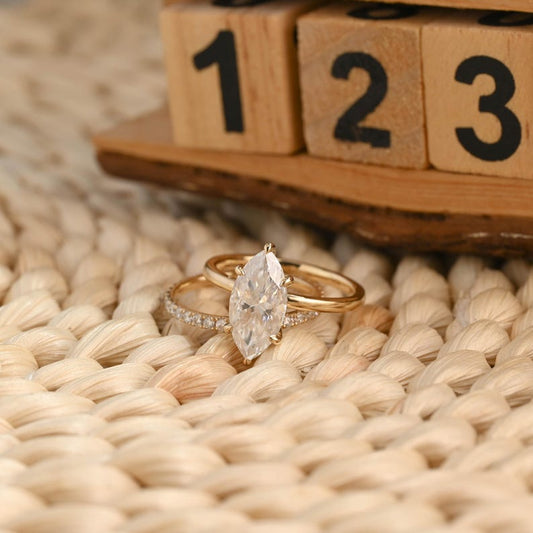 Marquise Cut Cluster Styled Lab Grown Diamond Bridal Ring Set