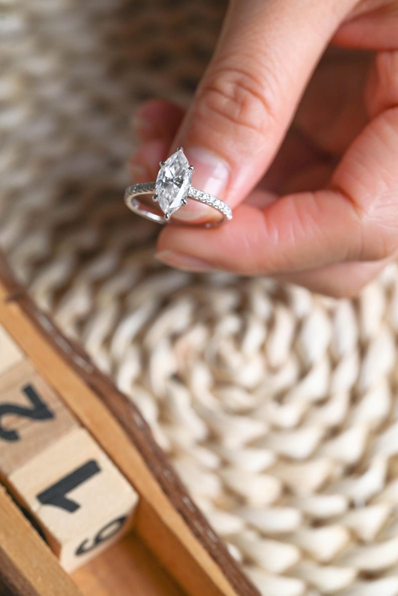 Marquise Cut Cluster Styled Lab Grown Diamond Engagement Ring
