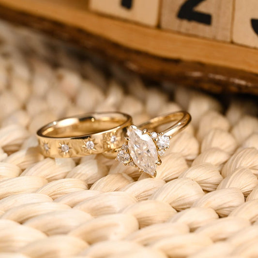 Marquise Cut Cluster Styled Lab Grown Diamond Bridal Ring Set