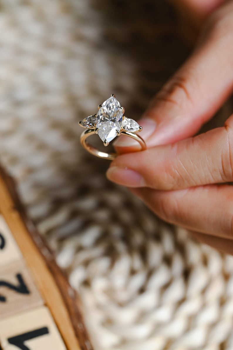 Marquise Cut Cluster Styled Lab Grown Diamond Engagement Ring