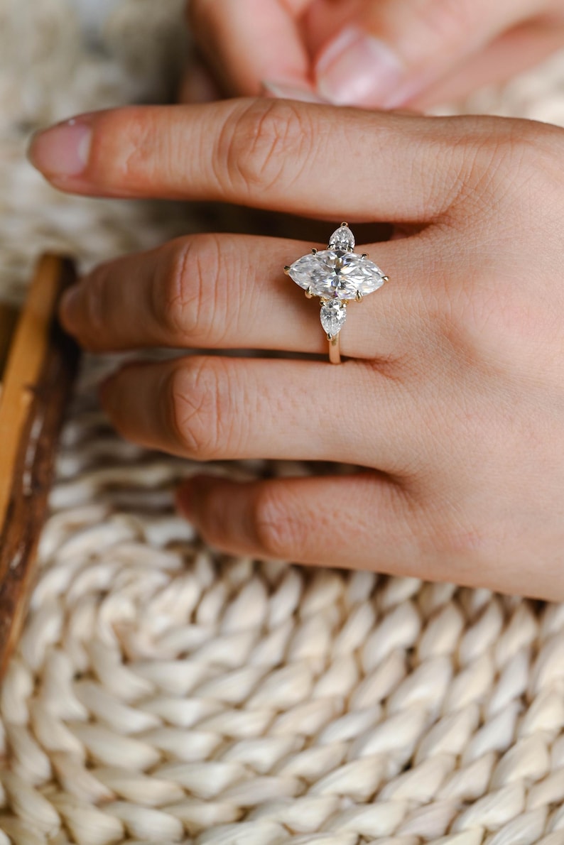 Marquise Cut Cluster Styled Lab Grown Diamond Engagement Ring