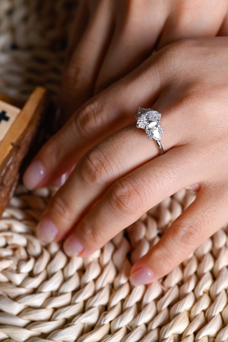 Marquise Cut Cluster Styled Lab Grown Diamond Engagement Ring