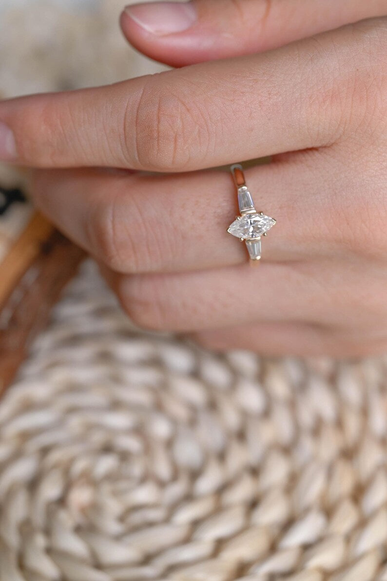 Marquise Cut Cluster Styled Lab Grown Diamond Engagement Ring