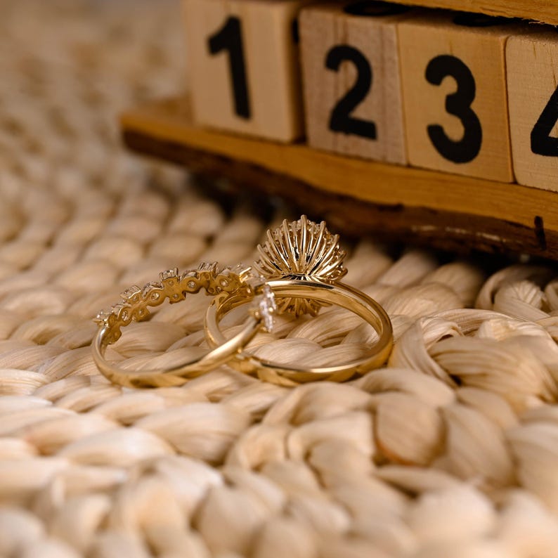 Marquise Cut Cluster Styled Lab Grown Diamond Bridal Ring Set