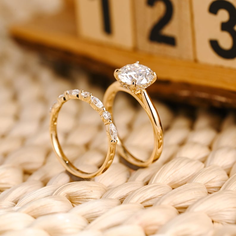 Marquise Cut Cluster Styled Lab Grown Diamond Bridal Ring Set