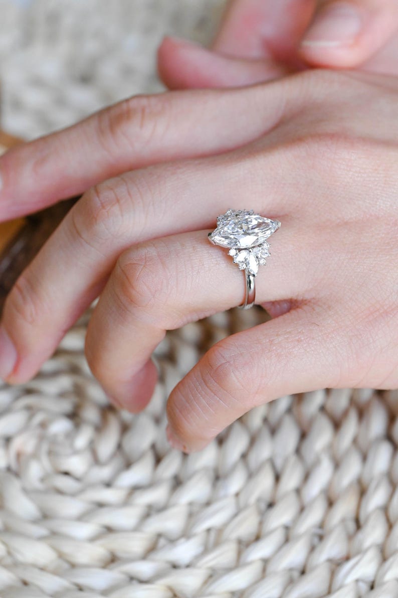 Marquise Cut Cluster Styled Lab Grown Diamond Engagement Ring