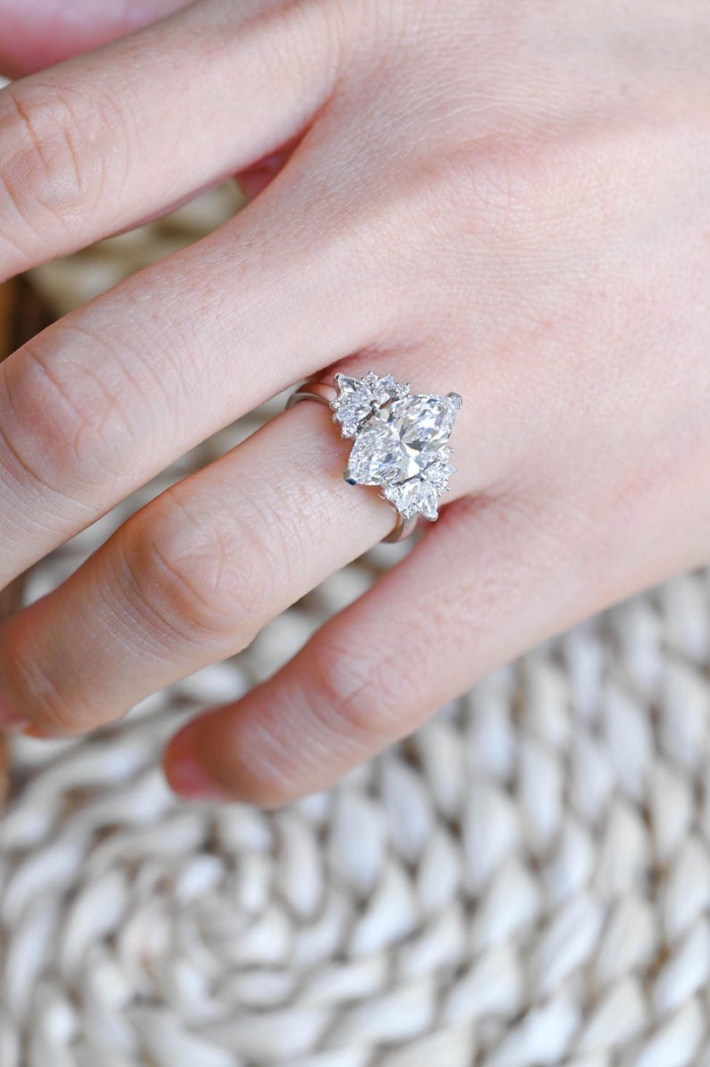 Marquise Cut Cluster Styled Lab Grown Diamond Engagement Ring