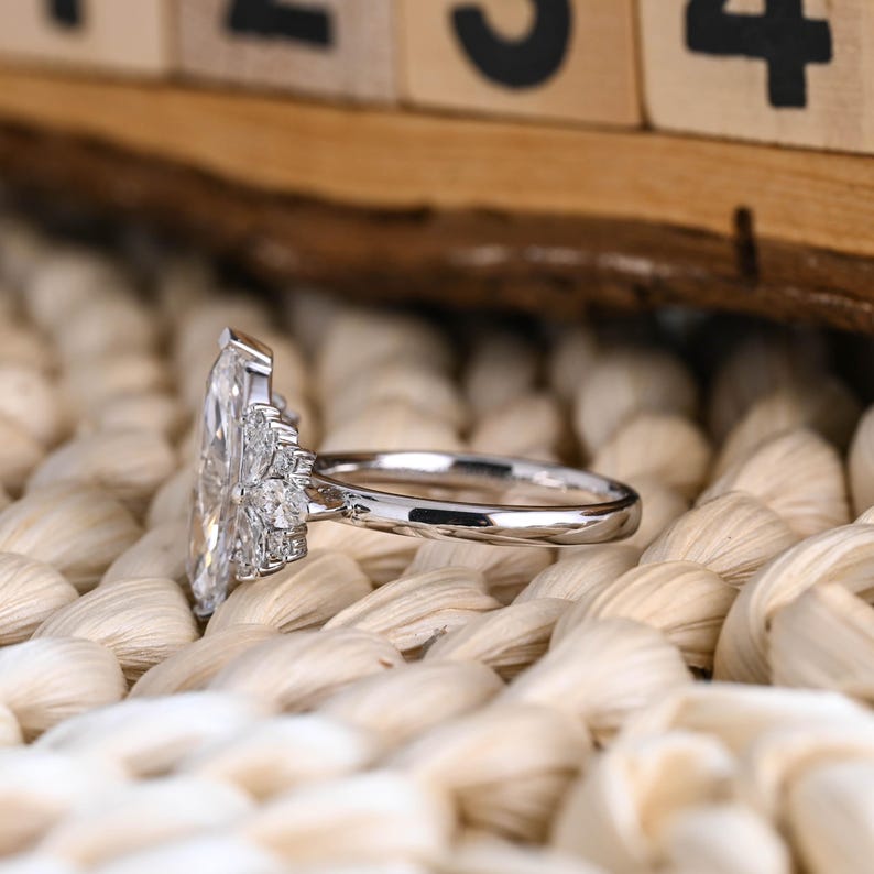 Marquise Cut Cluster Styled Lab Grown Diamond Engagement Ring