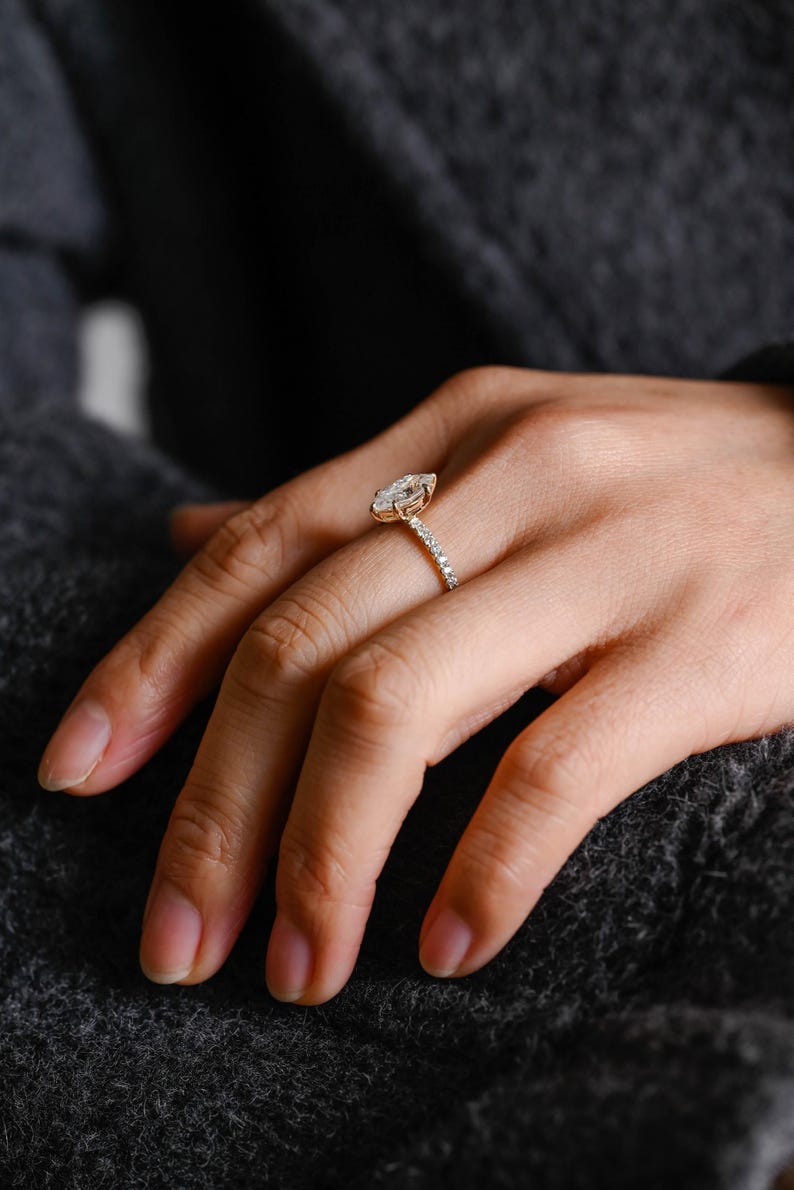 Marquise Cut Cluster Styled Lab Grown Diamond Engagement Ring