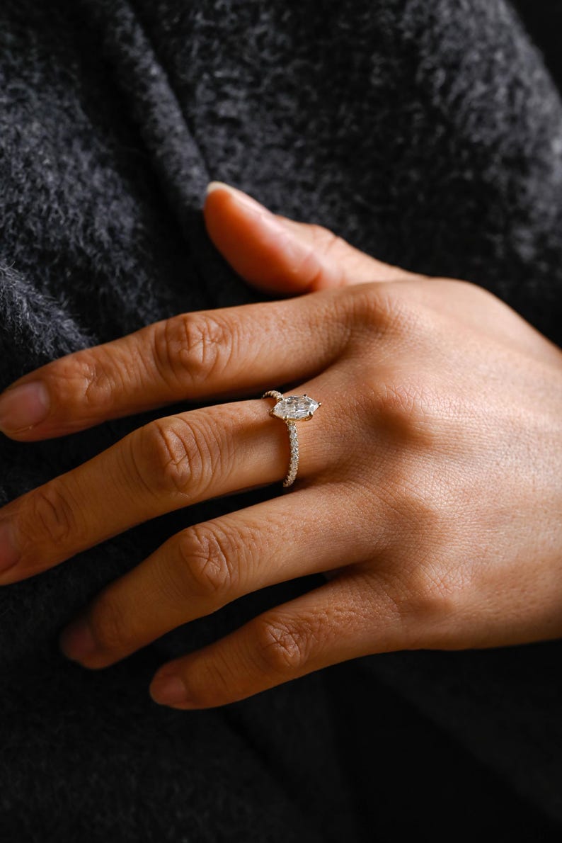 Marquise Cut Cluster Styled Lab Grown Diamond Engagement Ring