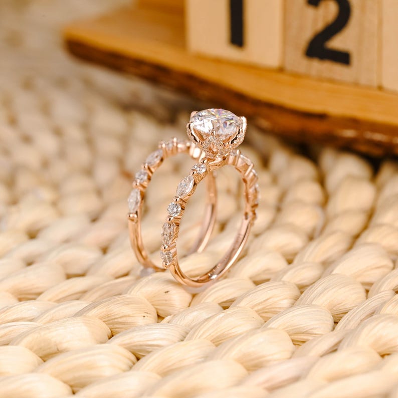 Marquise Cut Cluster Styled Lab Grown Diamond Bridal Ring Set