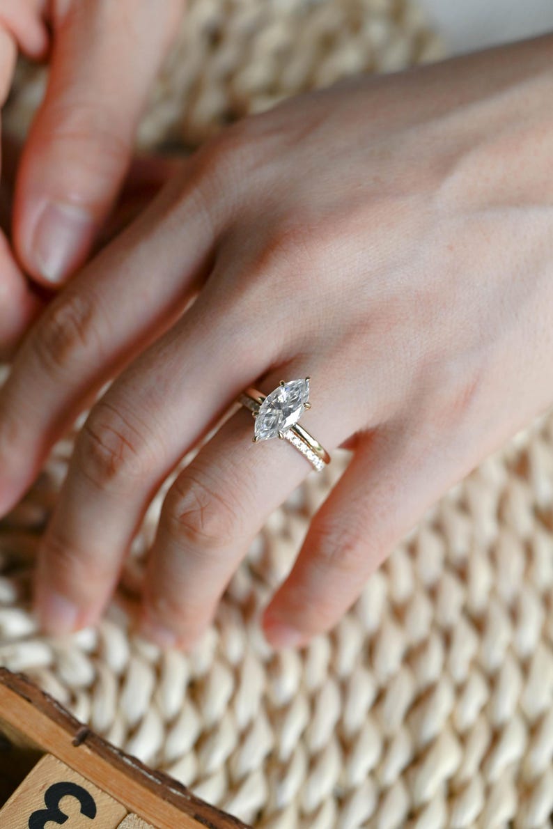 Marquise Cut Cluster Styled Lab Grown Diamond Bridal Ring Set
