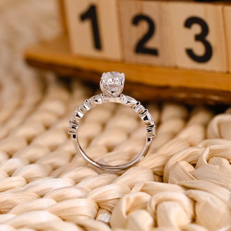 Marquise Cut Cluster Styled Lab Grown Diamond Engagement Ring