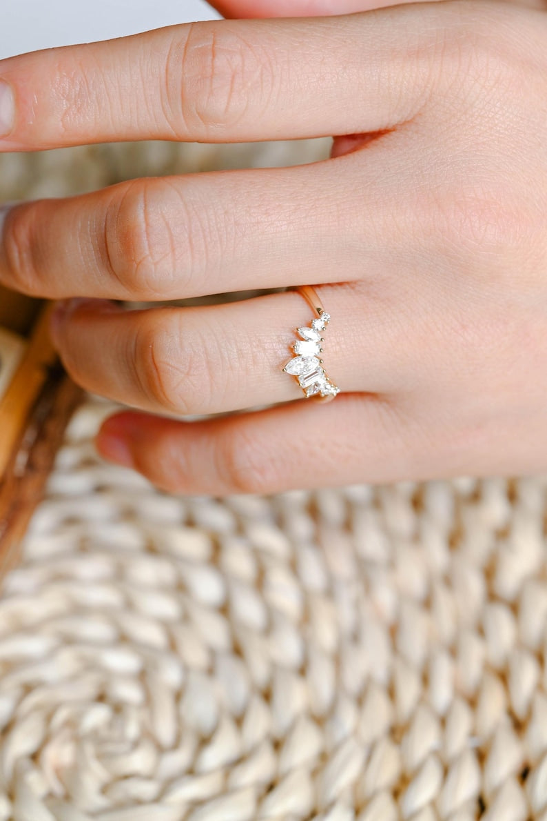 Marquise Cut Cluster Styled Lab Grown Wedding Band