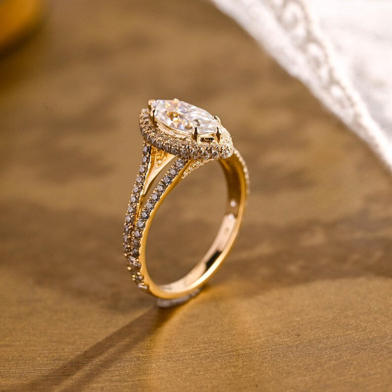 Marquise Cut Cluster Styled Lab Grown Diamond Engagement Ring