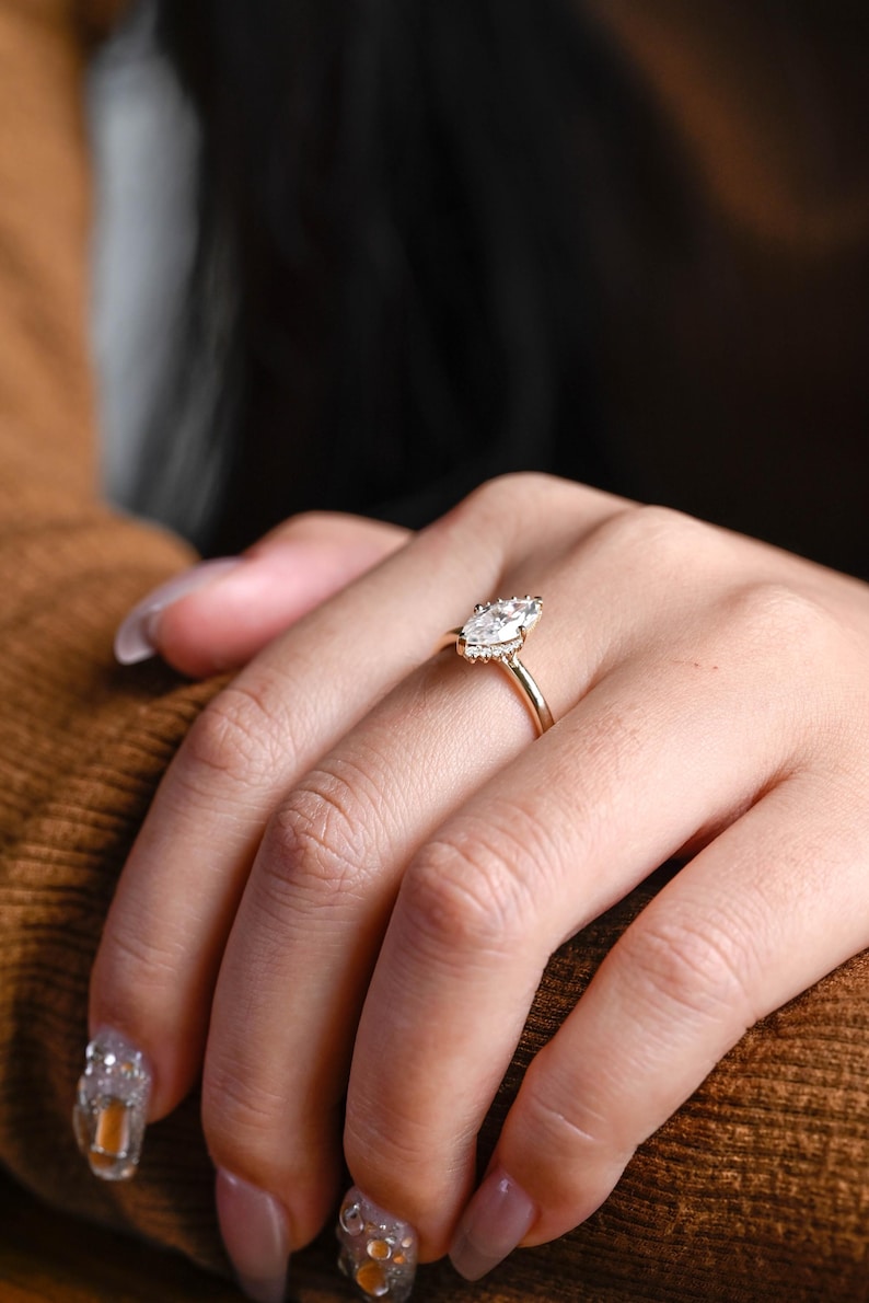 Marquise Cut Cluster Styled Lab Grown Diamond Engagement Ring