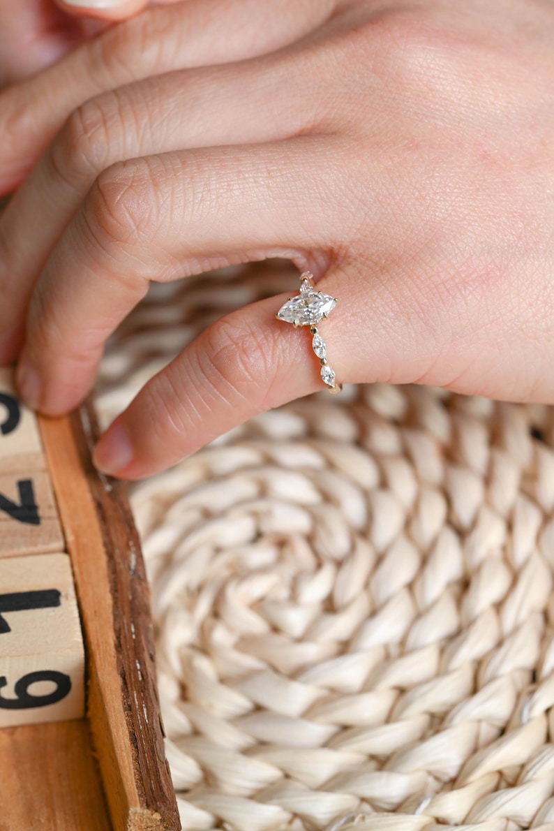 Marquise Cut Cluster Styled Lab Grown Diamond Engagement Ring