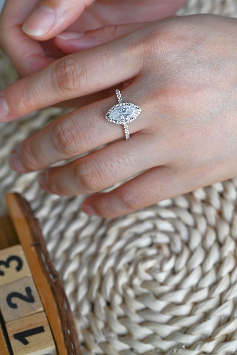 Marquise Cut Cluster Styled Lab Grown Diamond Engagement Ring