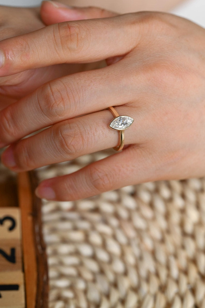 Marquise Cut Cluster Styled Lab Grown Diamond Engagement Ring