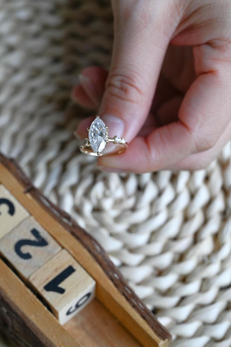 Marquise Cut Cluster Styled Lab Grown Diamond Engagement Ring
