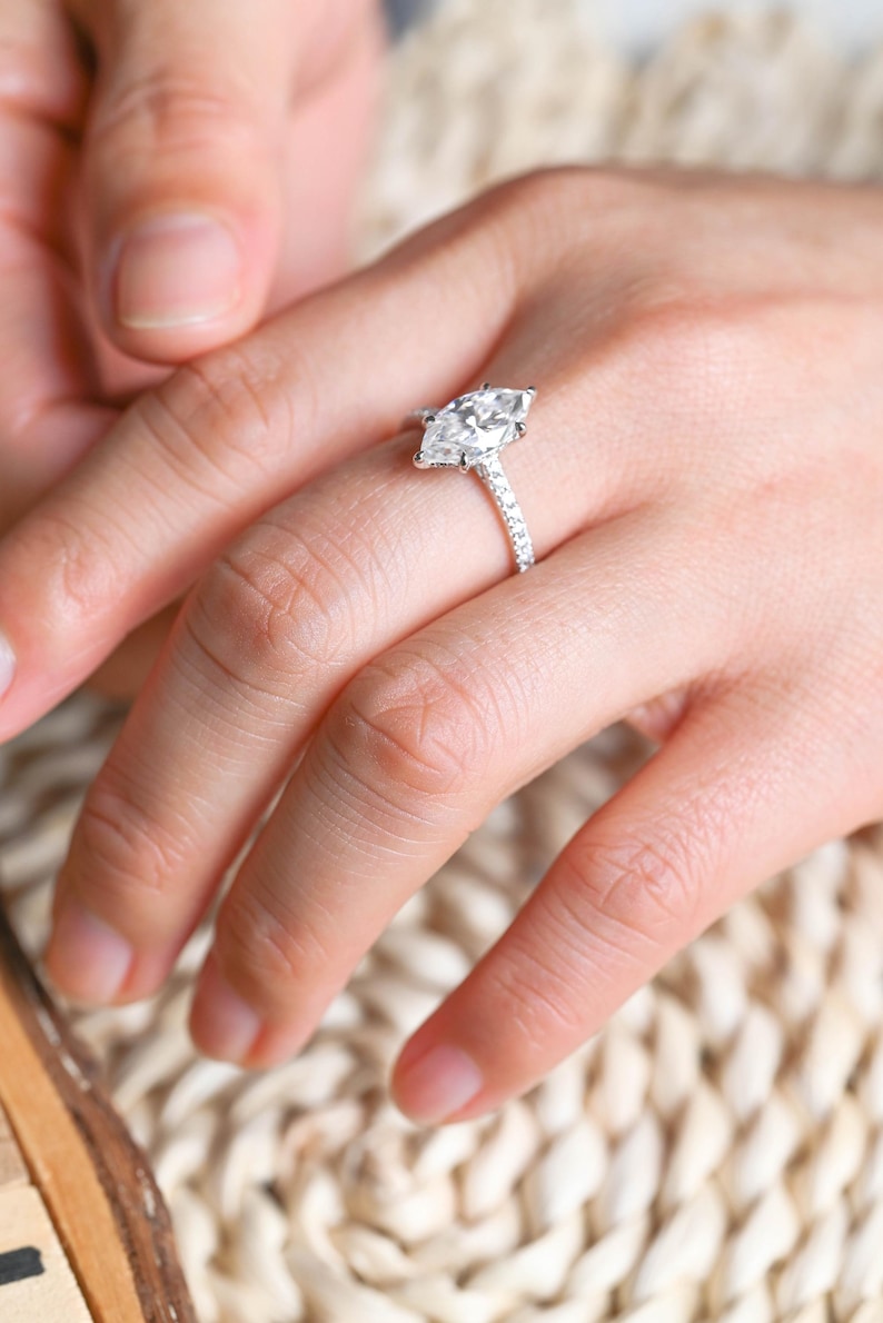 Marquise Cut Cluster Styled Lab Grown Diamond Engagement Ring
