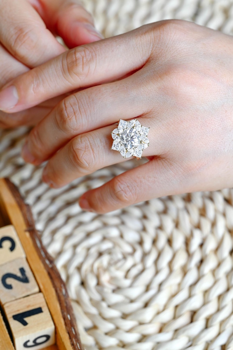 Marquise Cut Cluster Styled Lab Grown Diamond Engagement Ring