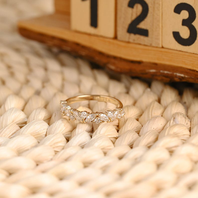 Marquise Cut Cluster Styled Lab Grown Wedding Band