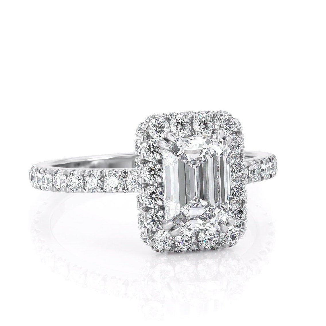 1.0 CT Emerald Halo & Pave Style Moissanite Engagement Ring 6