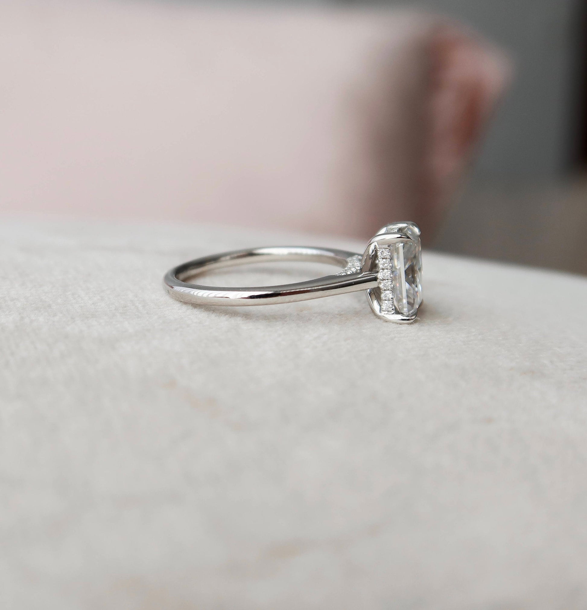 2.0 CT Radiant Cut Hidden Halo Style Moissanite Engagement Ring 4