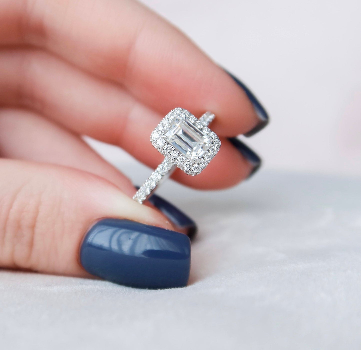 1.0 CT Emerald Halo & Pave Style Moissanite Engagement Ring 2