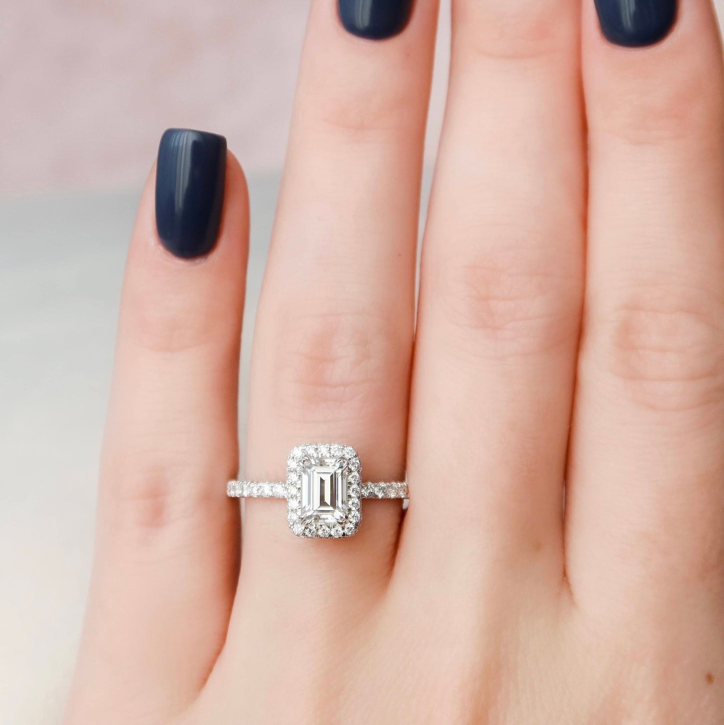 1.0 CT Emerald Halo & Pave Style Moissanite Engagement Ring 9