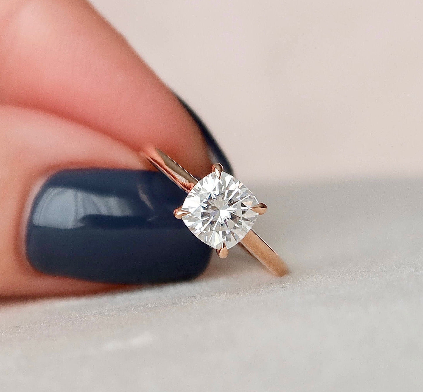 2.0 CT Cushion Cut Hidden Halo Moissanite Engagement Ring 2