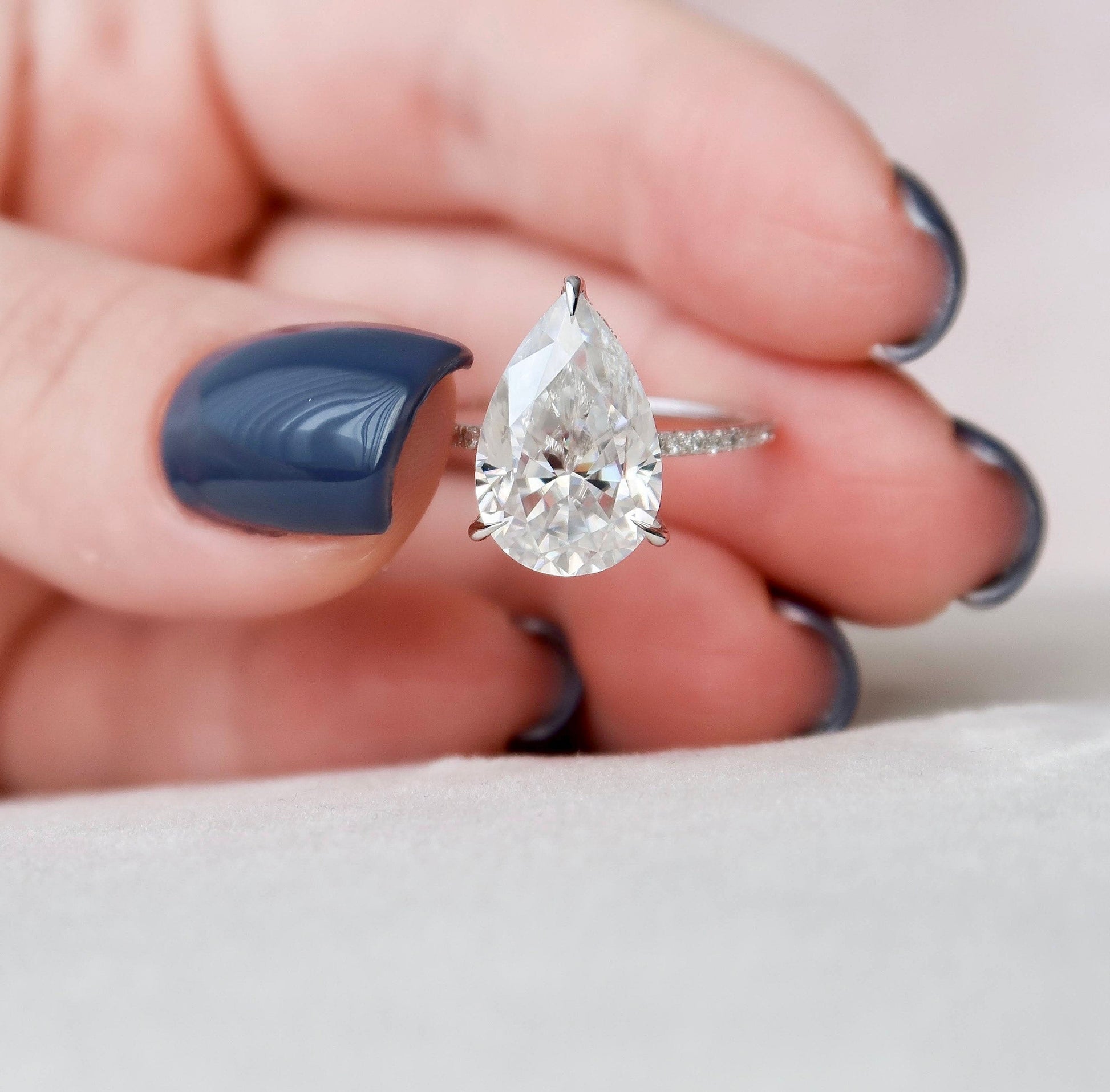 4.5 CT Pear Cut Hidden Halo Pave Setting Moissanite Engagement Ring 3