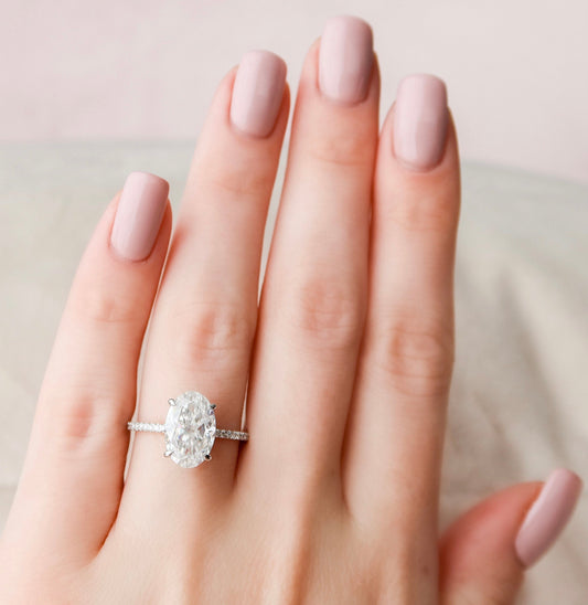 3.5 CT Oval Hidden Halo & Pave Moissanite Engagement Ring 4