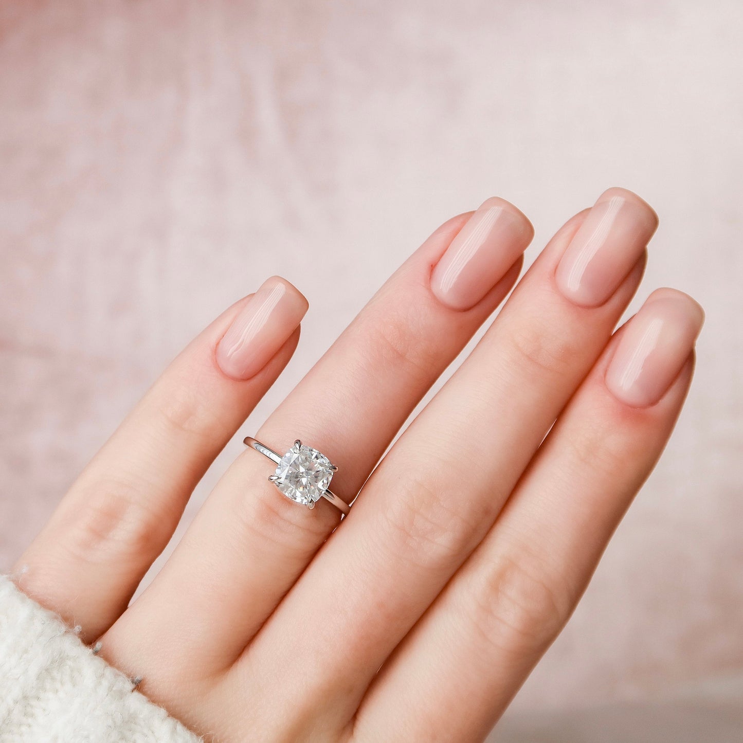 2.0 CT Cushion Hidden Halo & Solitaire Moissanite Engagement Ring 6