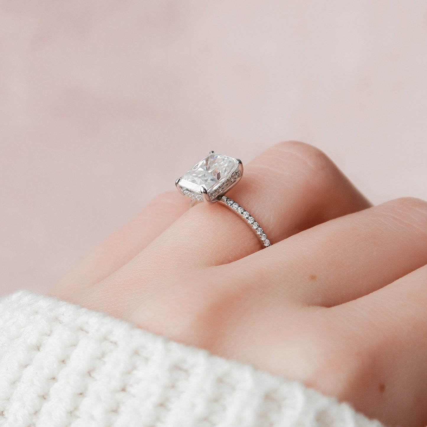 3.5 CT Radiant Hidden Halo Pave Moissanite Engagement Ring 5