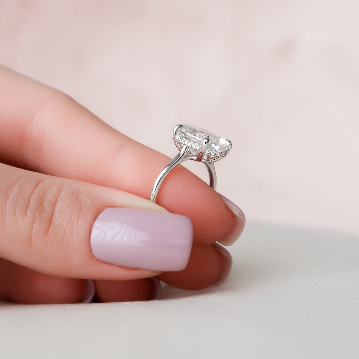 5.0 CT Oval Cut Hidden Halo Style Moissanite Engagement Ring 3