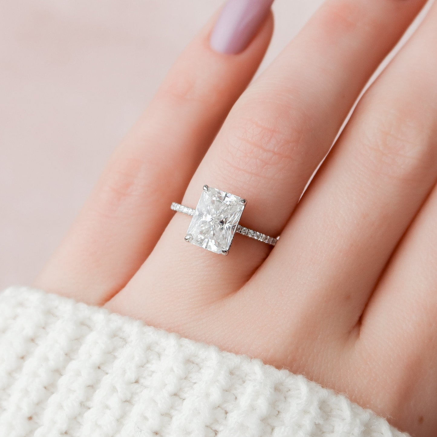 3.5 CT Radiant Hidden Halo Pave Moissanite Engagement Ring 2