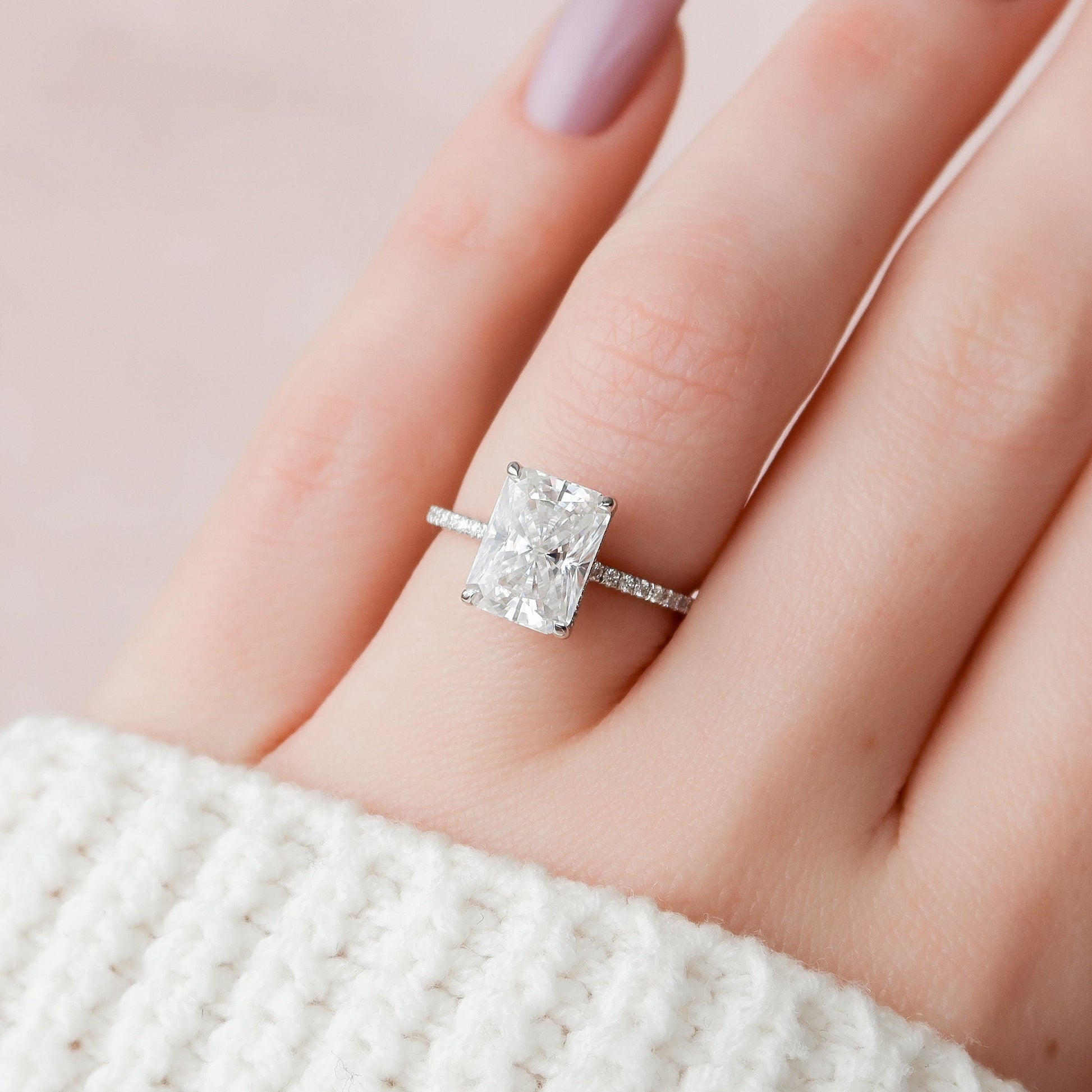 3.5 CT Radiant Hidden Halo Pave Moissanite Engagement Ring 2