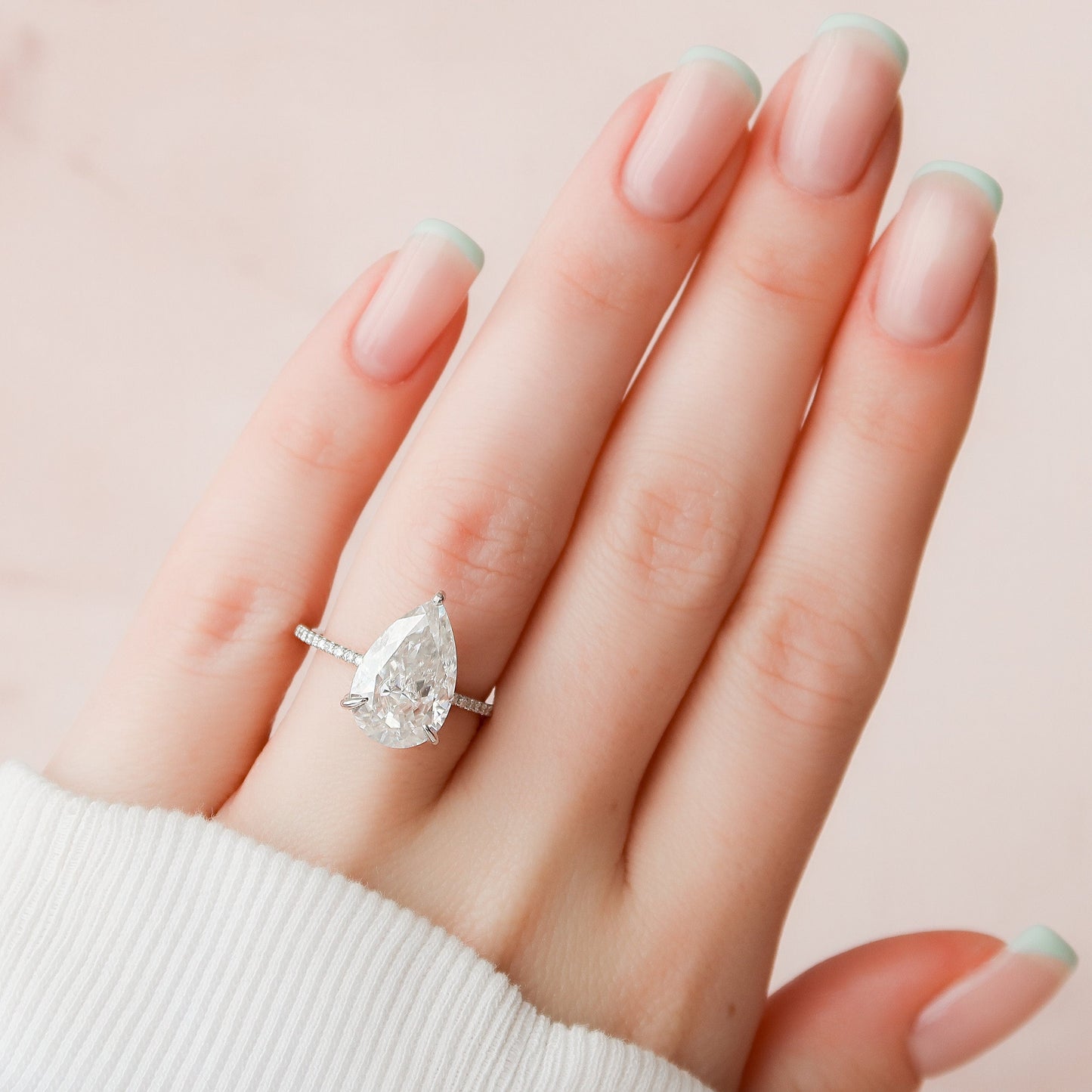 4.5 CT Pear Cut Hidden Halo Pave Setting Moissanite Engagement Ring 5