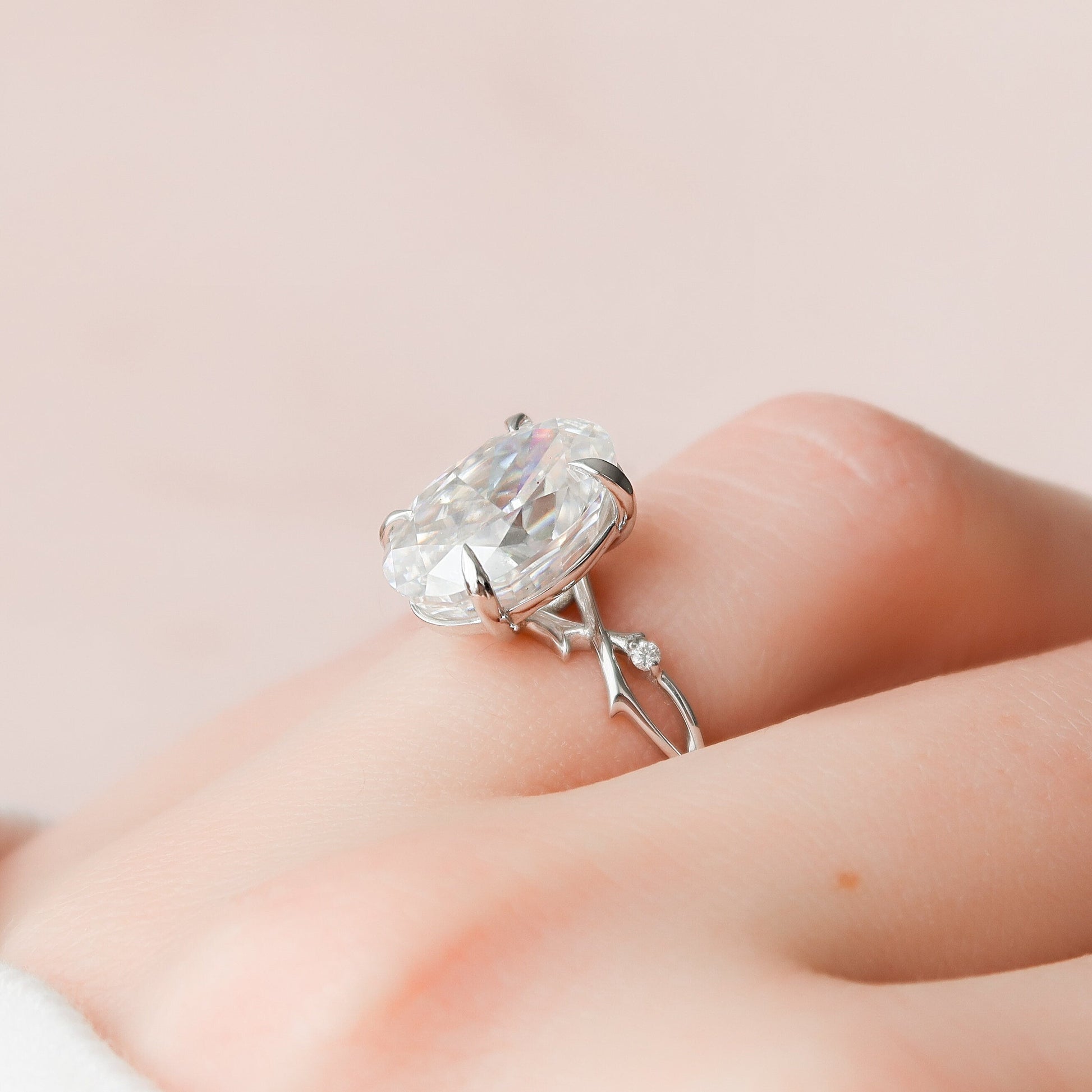 5.0 CT Oval Cut Twig Pave Style Moissanite Engagement Ring 4