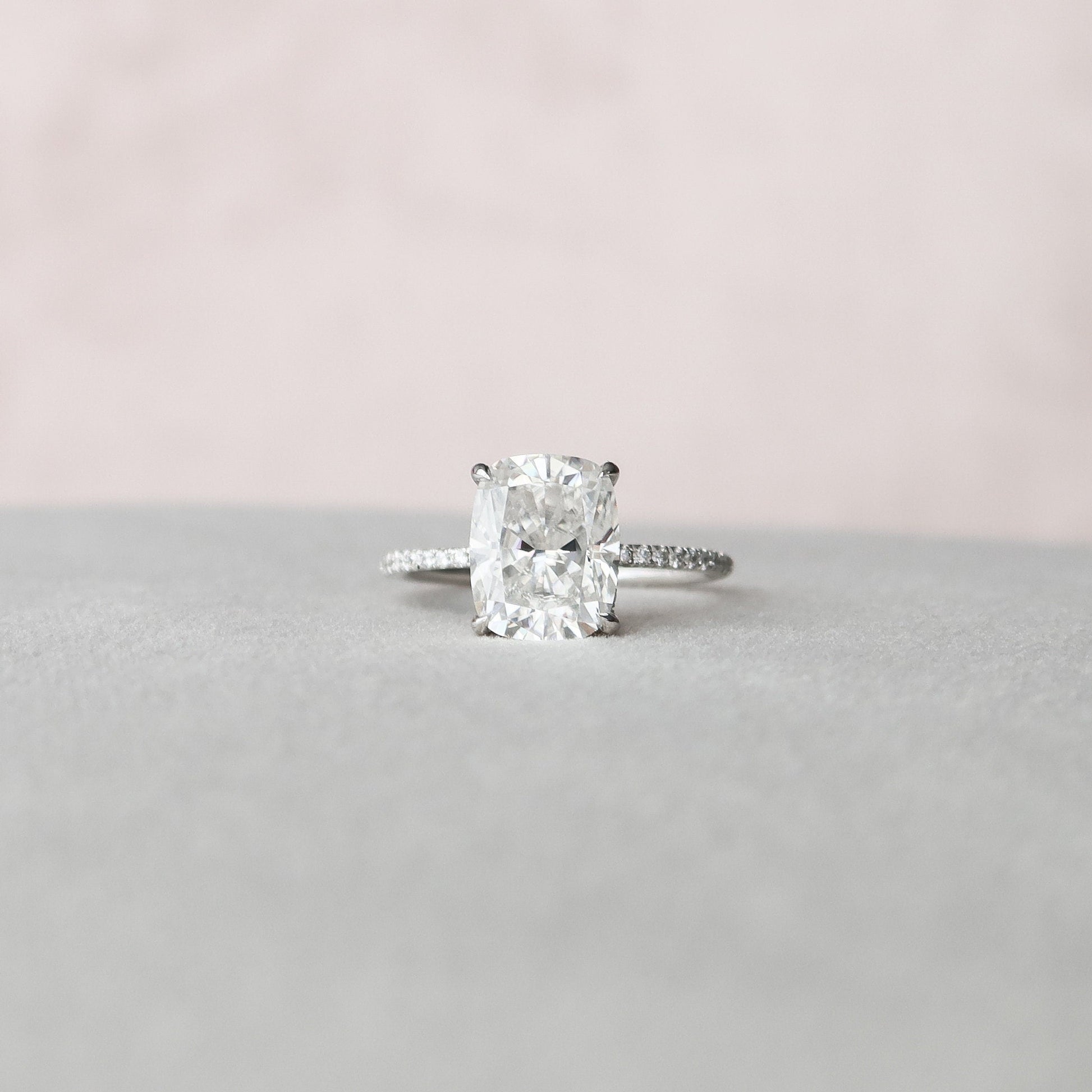 4.0 CT Cushion Hidden Halo & Pave Setting Moissanite Engagement Ring 8