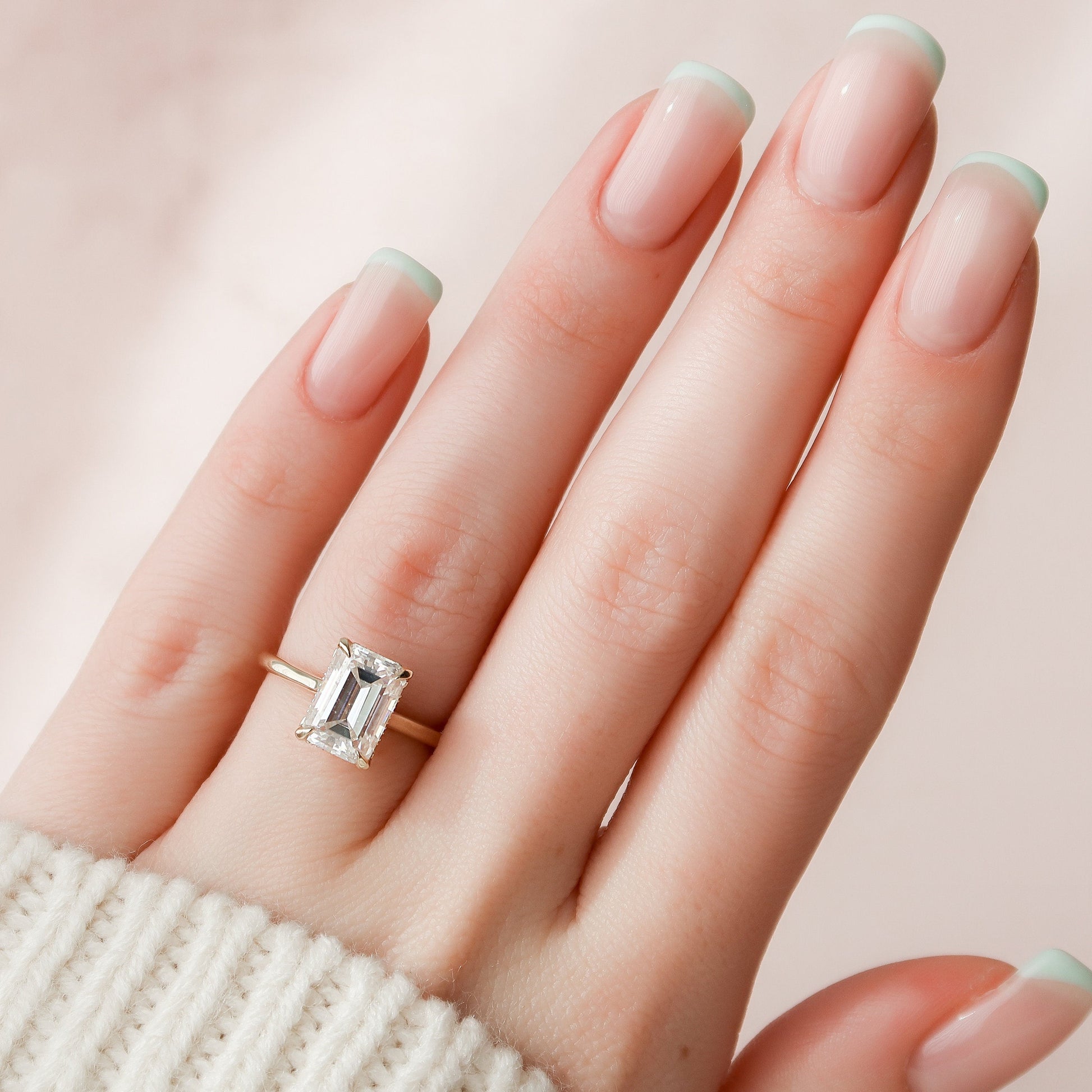 3.0 CT Emerald Cut Hidden Halo Moissanite Engagement Ring 6