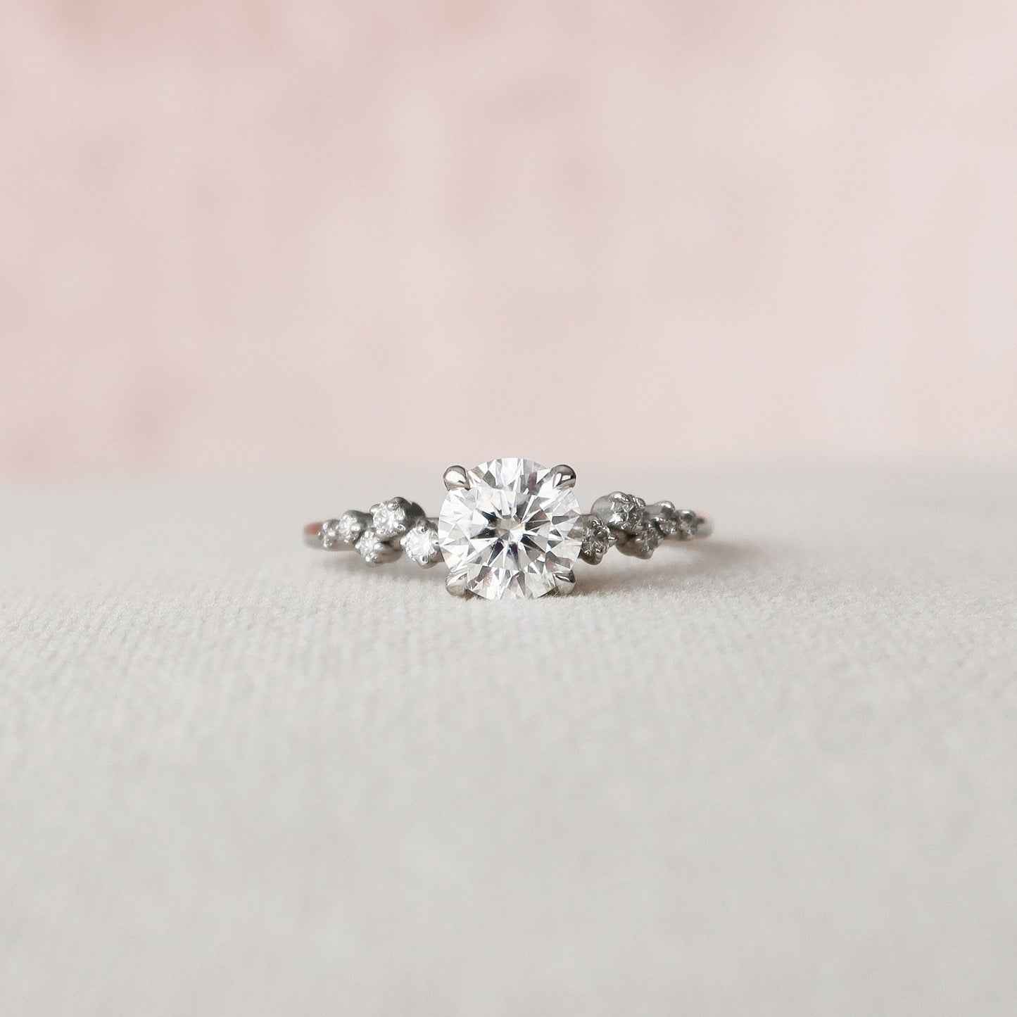 1.0 CT Round Hidden Halo Pave Style Moissanite Engagement Ring 4