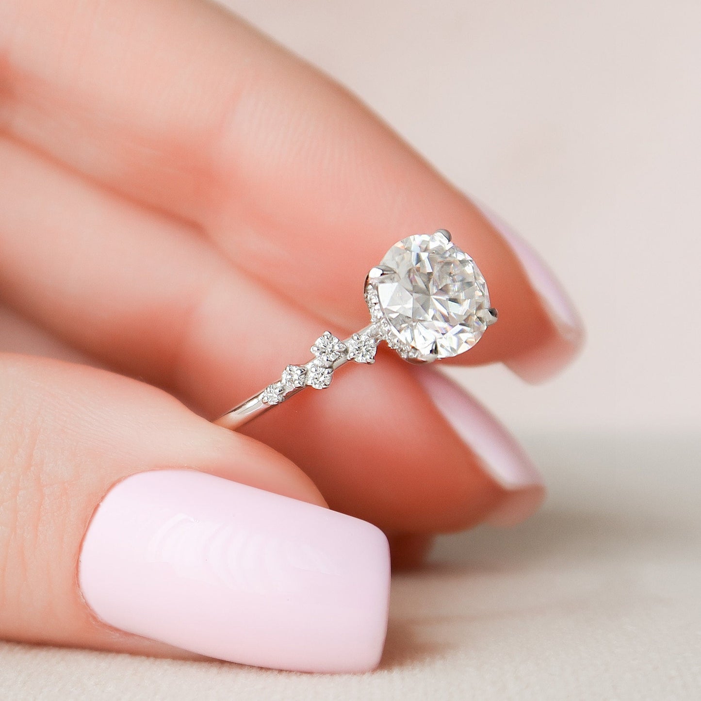 2.0 CT Round Hidden Halo Pave Style Moissanite Engagement Ring 7
