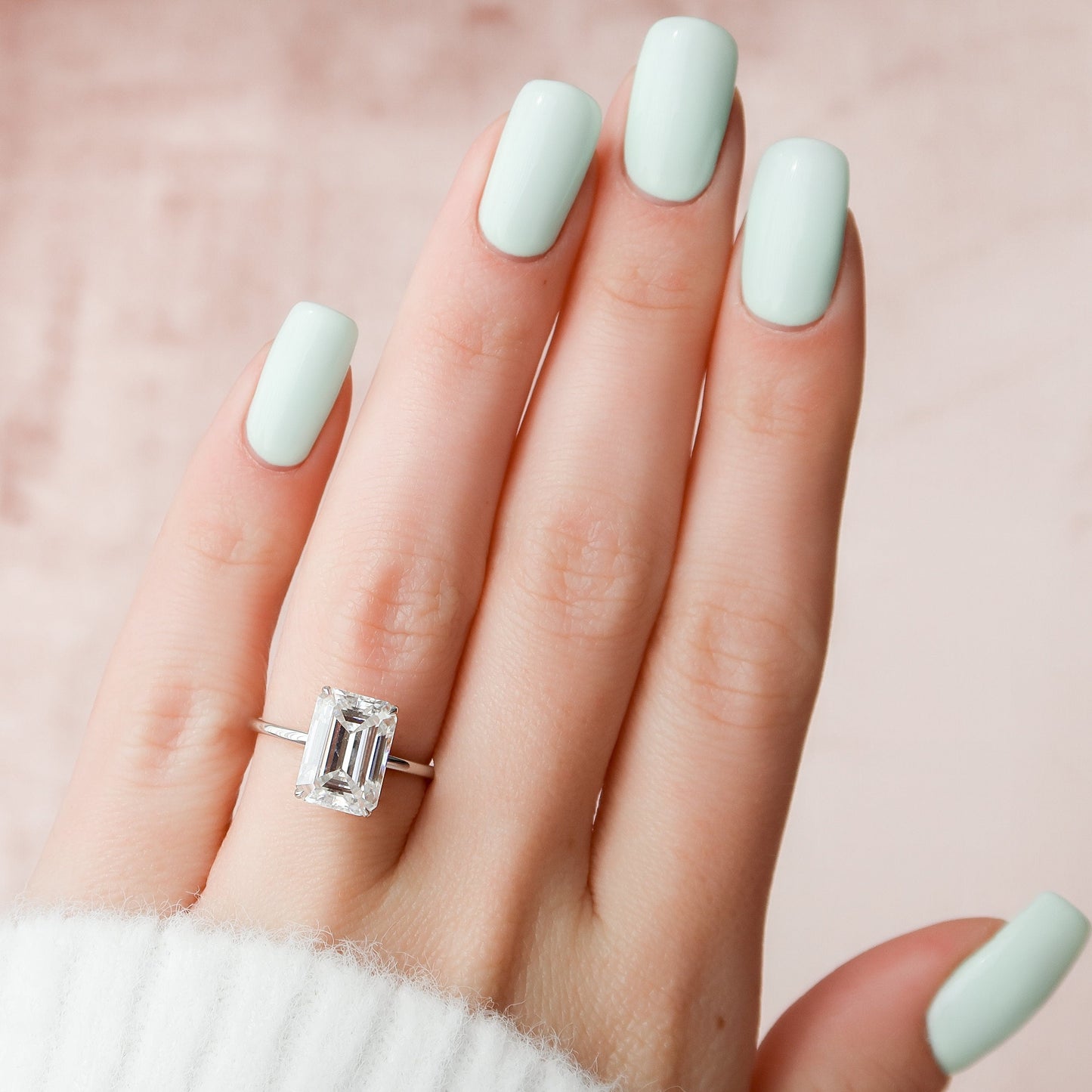 4.5 CT Emerald Hidden Halo Style Moissanite Engagement Ring 5
