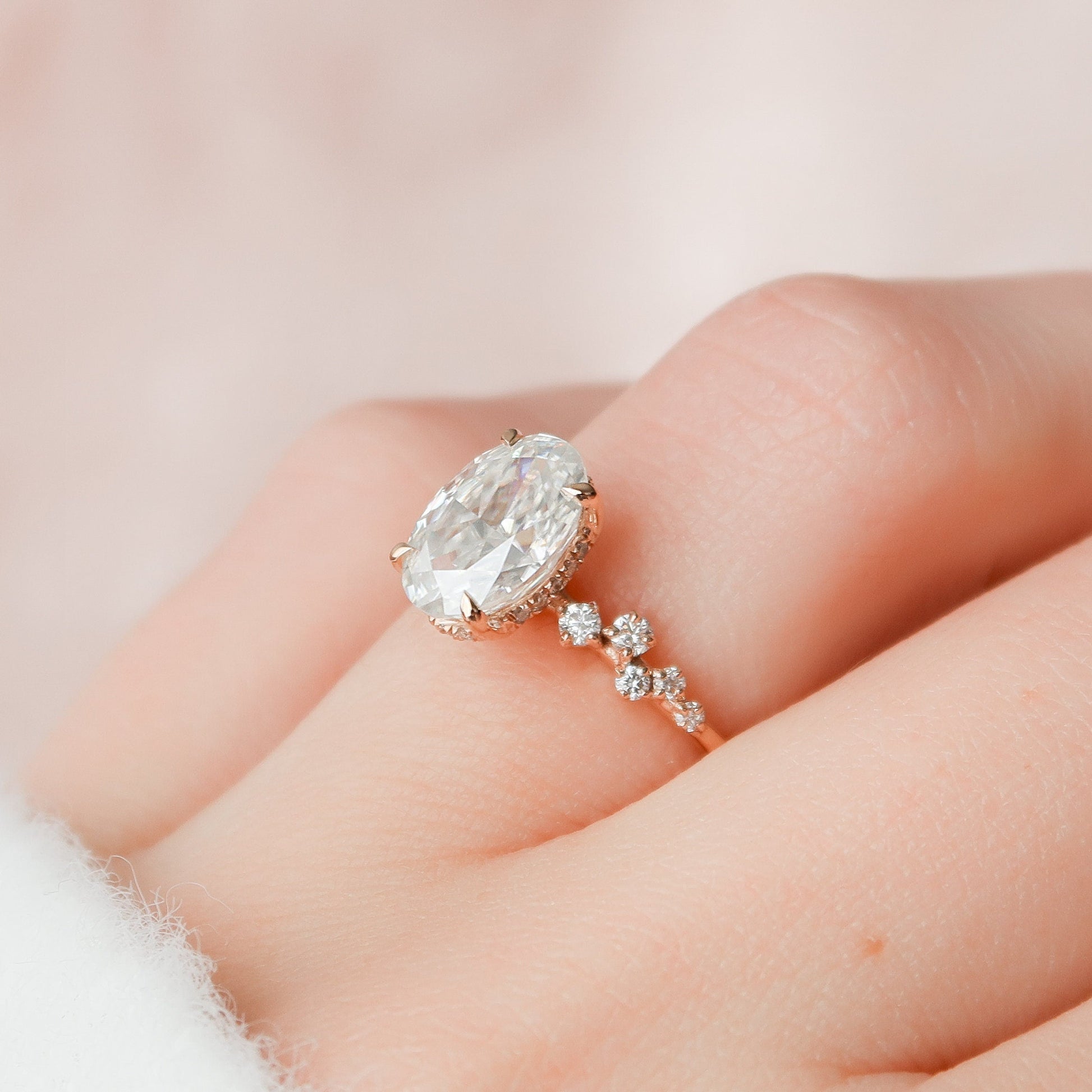 2.0 CT Oval Cut Hidden Halo Pave Style Moissanite Engagement Ring 8