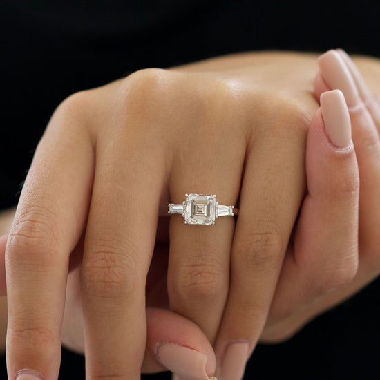3.01 CT Asscher Three Stone CVD D/VVS2 Diamond Engagement Ring 3